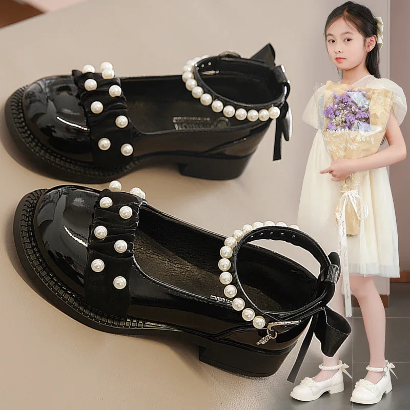 أحذية الأميرة الجلدية للفتيات أزياء لوليتا للأطفال كاجوال ربطة عنق ماري جين أحذية أداء مدرسية سوداء للأطفال