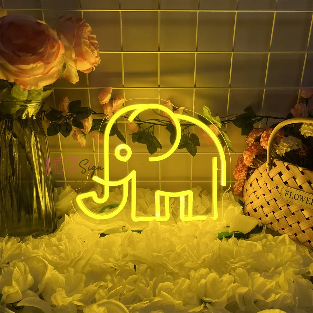 

Неоновая вывеска со слоном для домашней комнаты, светодиодный настенный декор, детская спальня, офис, рождественские украшения, неоновый свет, креативные подарки