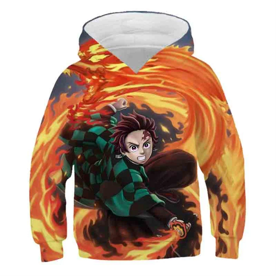 4-13Y Kids Anime Demon Slayer Kimetsu no Yaiba 3D Print Hoodies Boy Girl Harajuku Hooded Sweatshirts Children Tracksuits Clothes