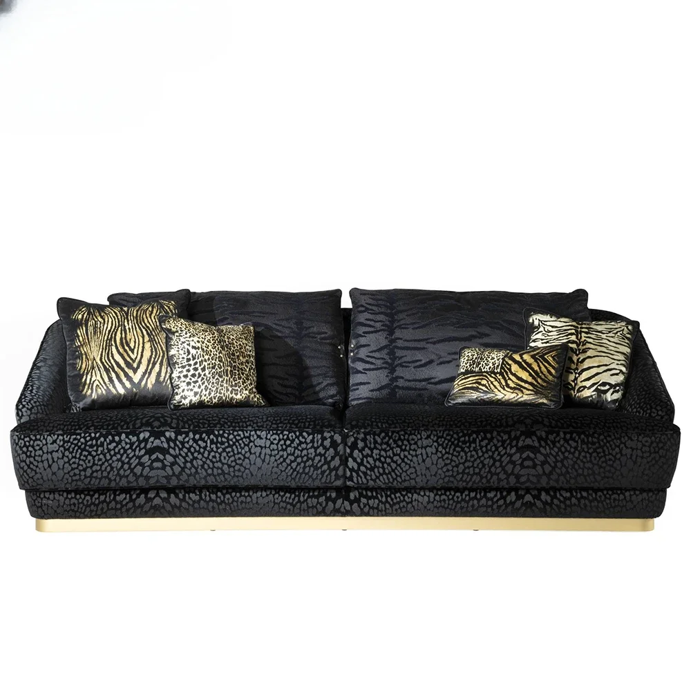 

#wild snake pattern leather Italian living room furniture sofa modern luxury black and gold sofa lady sofa