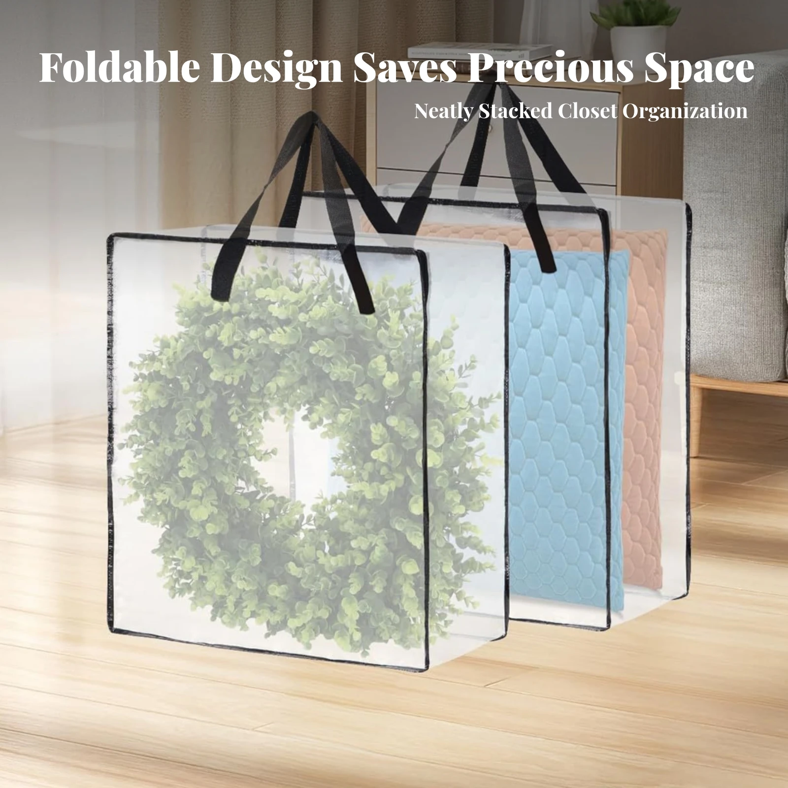 Transparent Storage Bag with Wreath Design Lightweight Wreath Storage Bag Space-Saving Heavy-Duty for Closet Organization