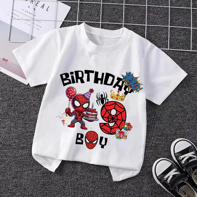 2026 Marvel Spiderman Kids Birthday Party Tshirts Baby Number 3-9 T-Shirt Children Fashion Tops Tees Boys T Shirt Clothes view 6