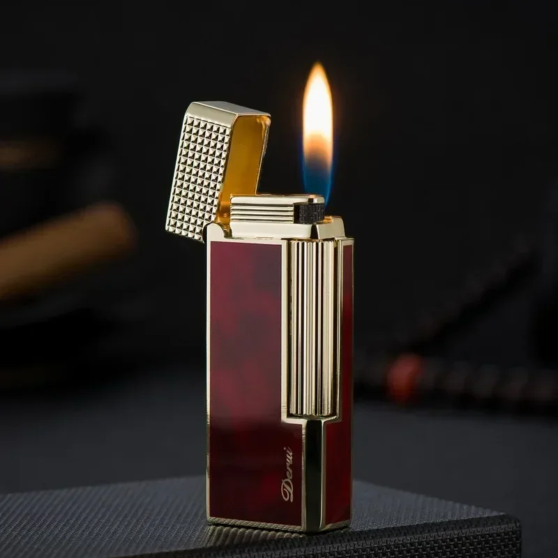 Luxury Inflatable Open Flame Gas Lighter Side Grinding Wheel Metal Butane Side Slip Surface Grinding Wheel Lighter Gift for Men