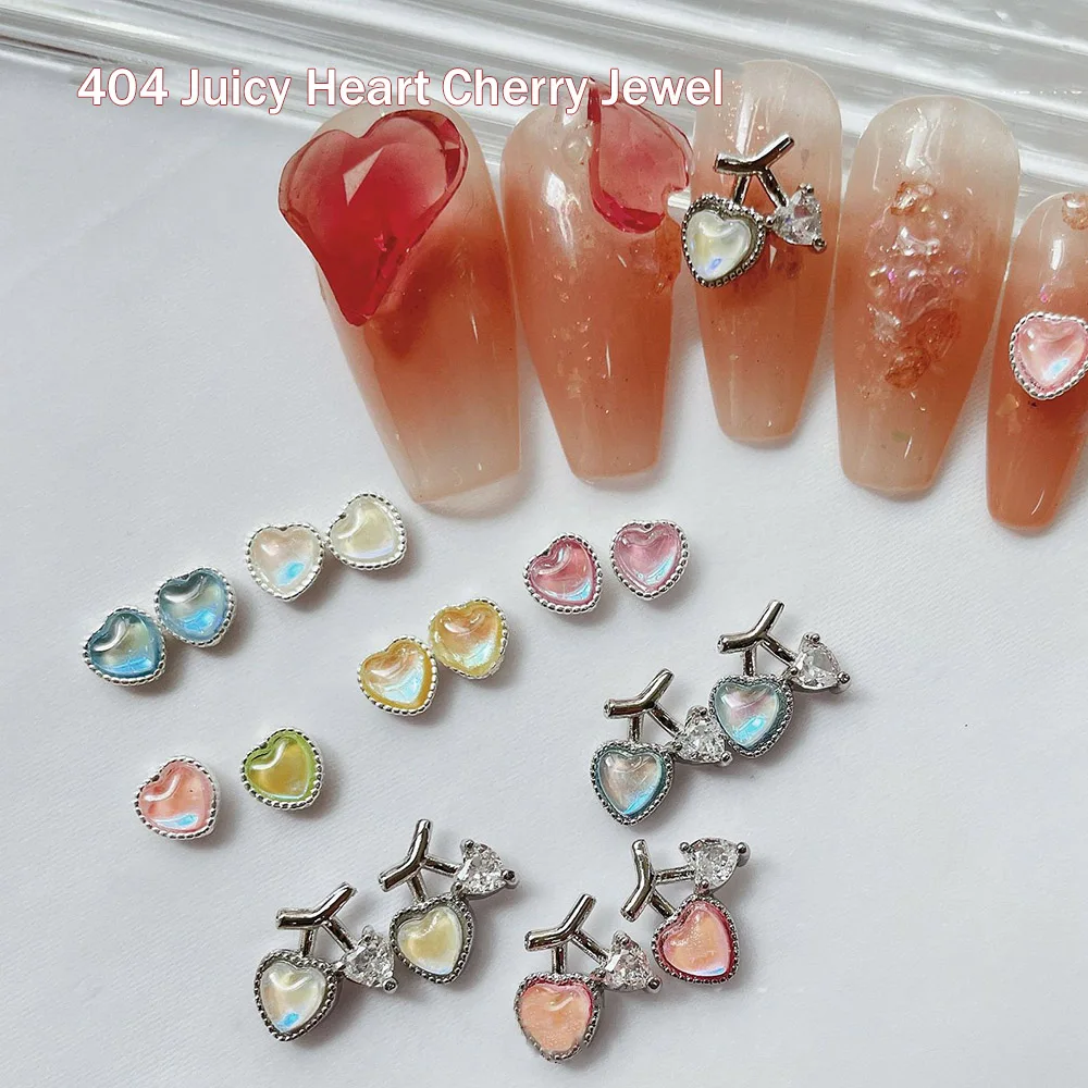 -Juicy Heart Cherry- Sweety Fruit Zircon Jewelry Summer Luxury Heart Charliee Nail Allure DIY Metallic Fingertip Enhancement 404