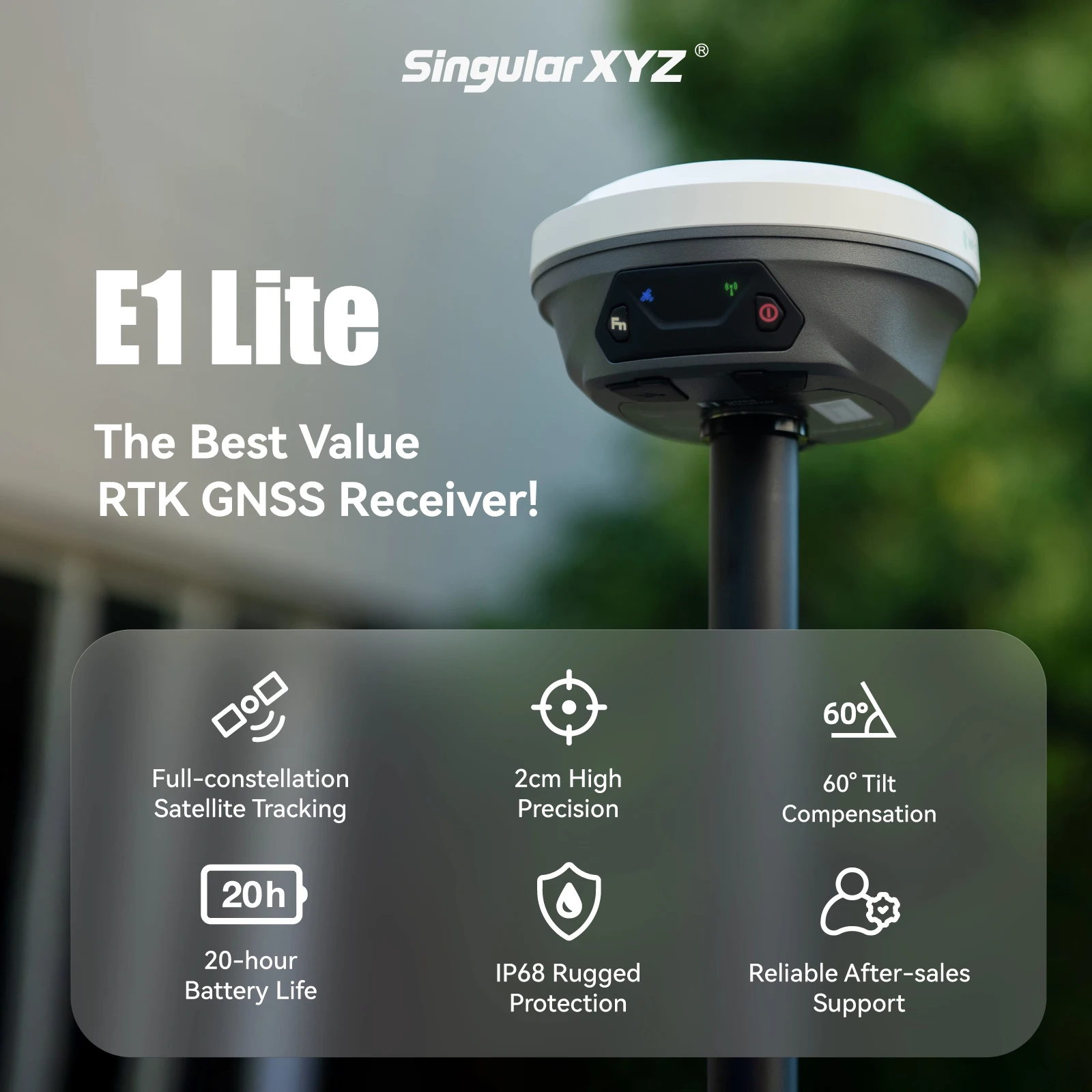 SingularXYZ Alta precisione E1Lite GNSS GPS RTK Rover 60 Inclinazione IMU 1408 Canali Ricevitore GNSS RTK Base GPS e Rover