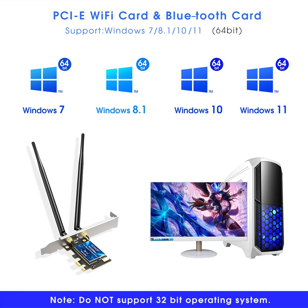 EDUP – carte réseau wi-fi PCI Express 600 GHz/5GHz, 2.4 mb/s, LAN, sans fil, avec connecteur bleu, adaptateur ac/b/G/n, 802.11