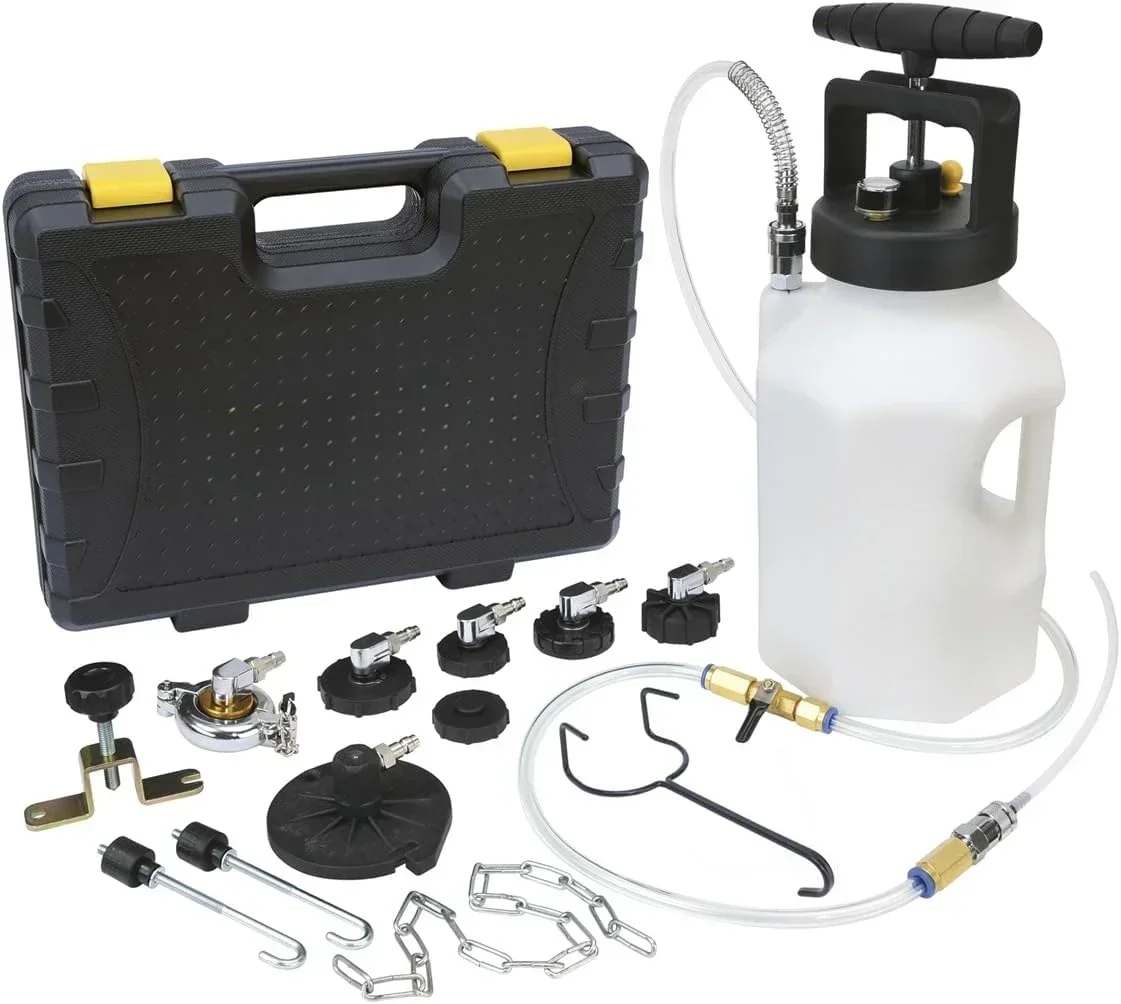 Hot Sellers.Hydraulic Brake and Clutch Pressure Bleeding System, Includes Seven (7) Master Cylinder Adapters, 1.2 Gallon Reser.N