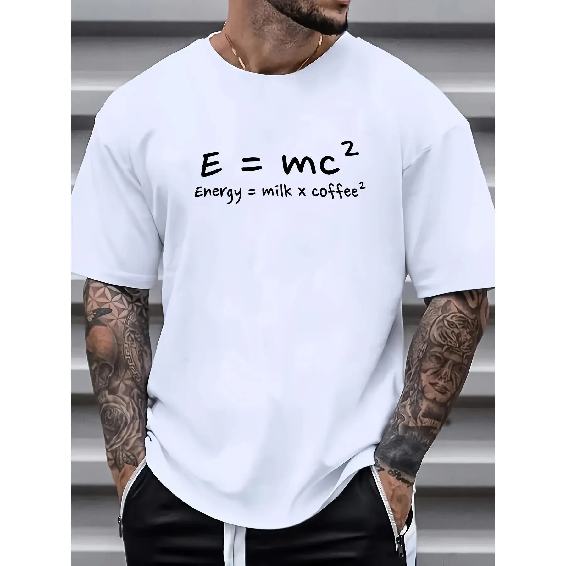 

Coffee Energy T-Shirt "E=mc2 Milk x Coffee" Funny Print Tee Unisex Cotton Short Sleeve Top Coffee Lover Gift Science Humor