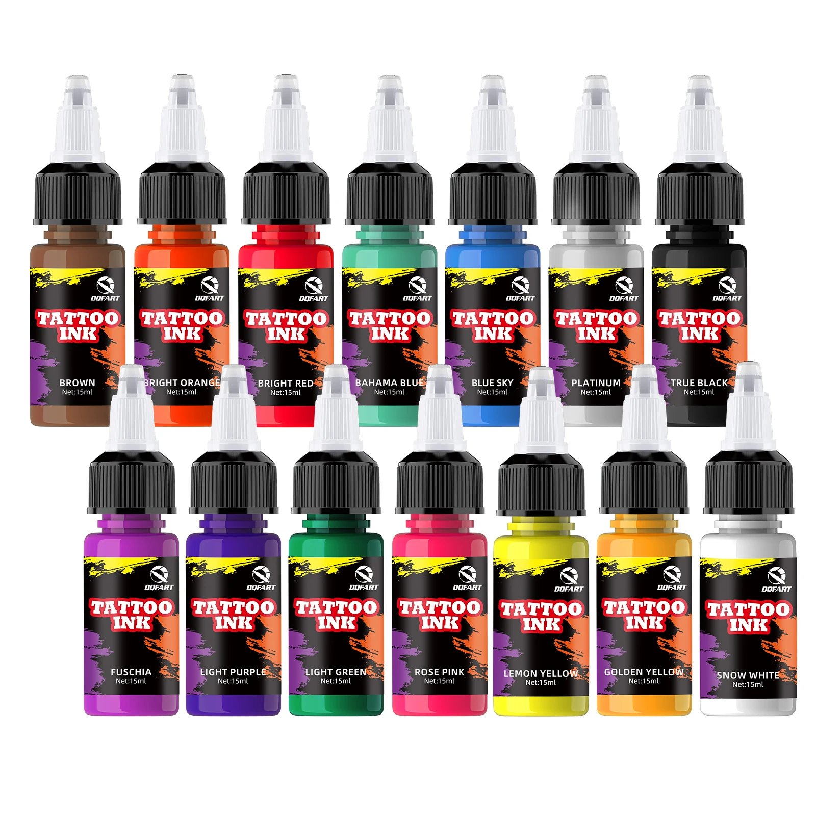 

DQFART 14Color 15ml Tattoo Ink Professional High Quality Longlasting Tattoo Pigment Body Art Pigment Tattoo Ink Tattoo Supplies