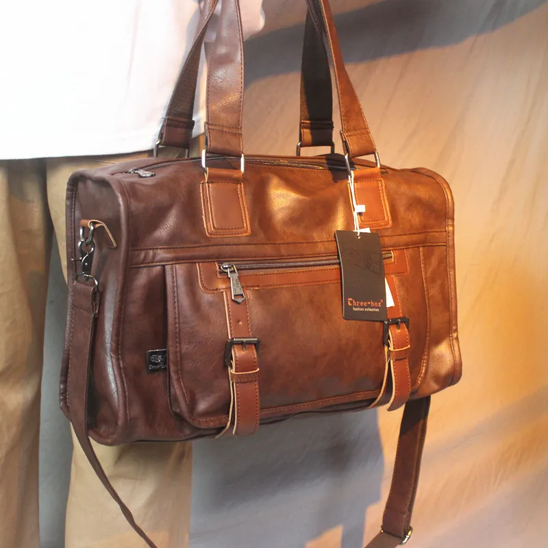 Bolsa de couro macio masculina, grande capacidade, curta distância, viagem de negócios, bagagem, crossbody, bolsa de ombro, computador