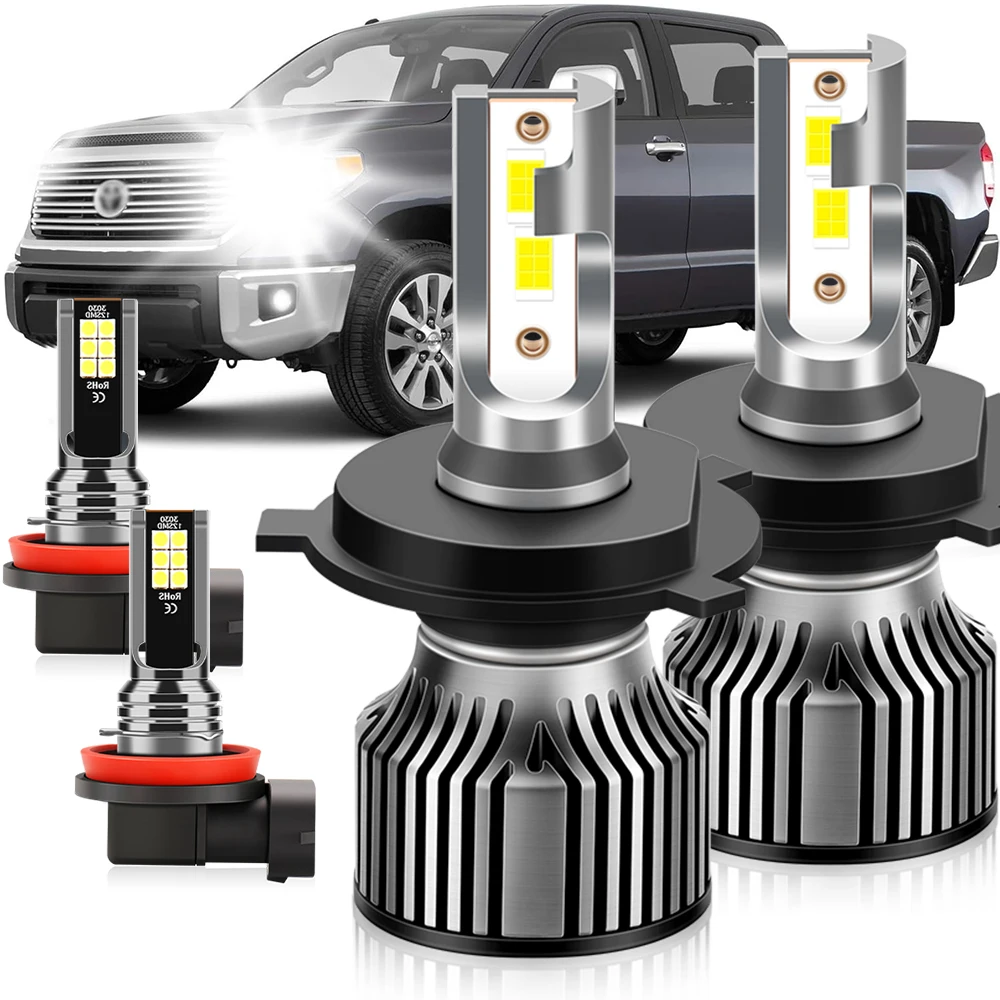 

For 2014-2023 Toyota Tundra LED Headlights Fog Lights Bulbs Combo, 4pcs 6000K White High Low Beam Headlamps Replace Halogen Only