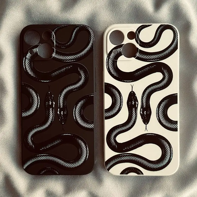 HOT Phone Case For Samsung Galaxy S26 S25 S24 S23 S22 S21 S20 S10 Note 20 10 Edge Lite Ultra Plus FE 4G 5G Black Double Snake