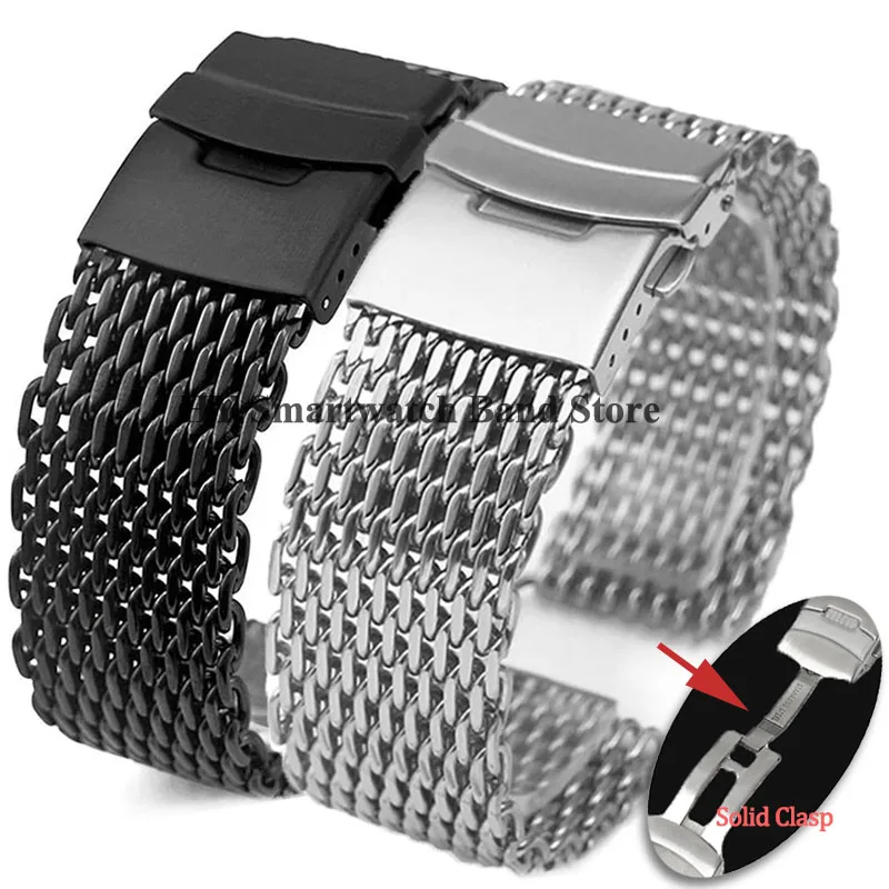 Shark Mesh Steel Watch Strap for Seiko 18mm 20mm 22mm 24mm Solid Steel Strap 4.0mm Thickness Adjustable Diving Luxury Bracelet