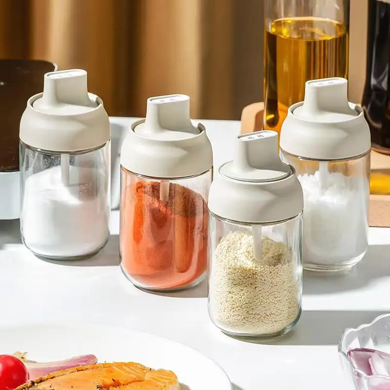 △ 250ML Oil Bottle Moisture-proof With Lid Spoon Pepper Jar Salt Shaker Multi-purpose Combination Glass Kitchen Seasoning Bottle