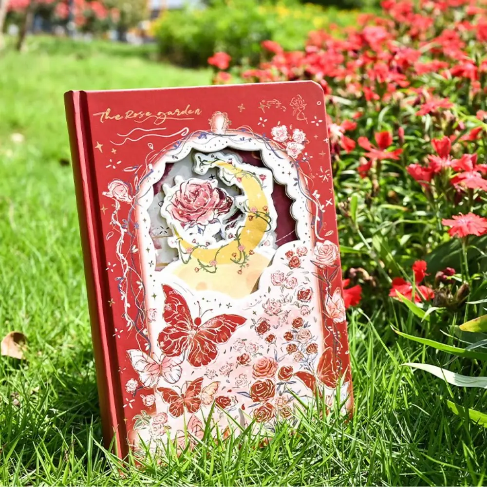 Rose Style Exquisite Diary Notebook Alien Hollow Out Color Pages Retro Rose Notebook Gift Stickers Multi Layer