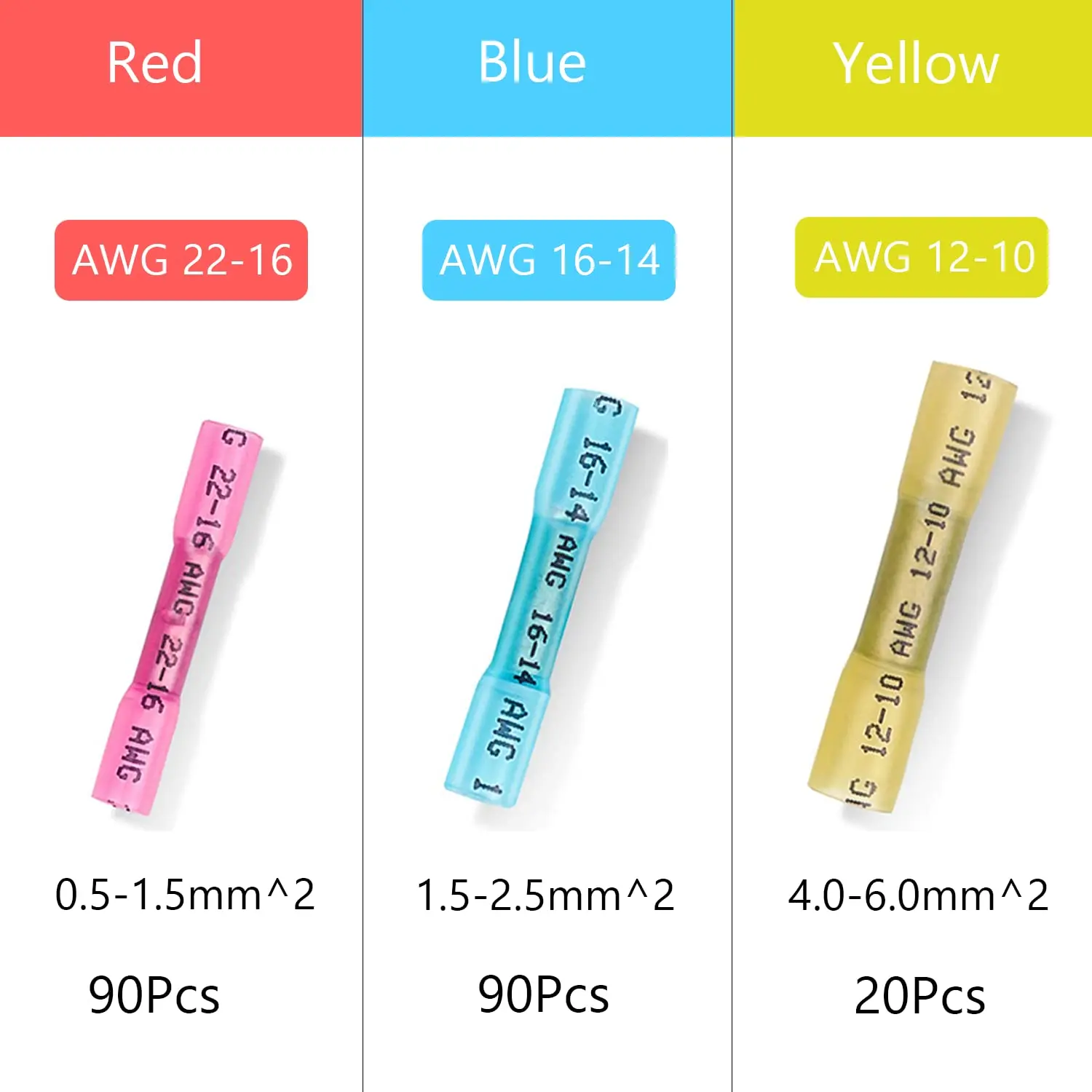 200PCS Heat Shrink Insulated Butt Connectors Splice Electrical Crimp Terminals Waterproof AWG 22-18 AWG 16-14 AWG 12-10