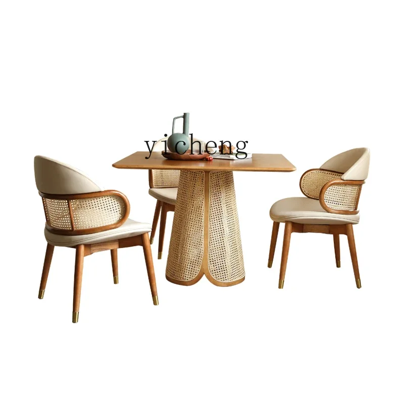 

ZF solid wood dining table household small apartment creative rattan square dining table minimalist ash wood