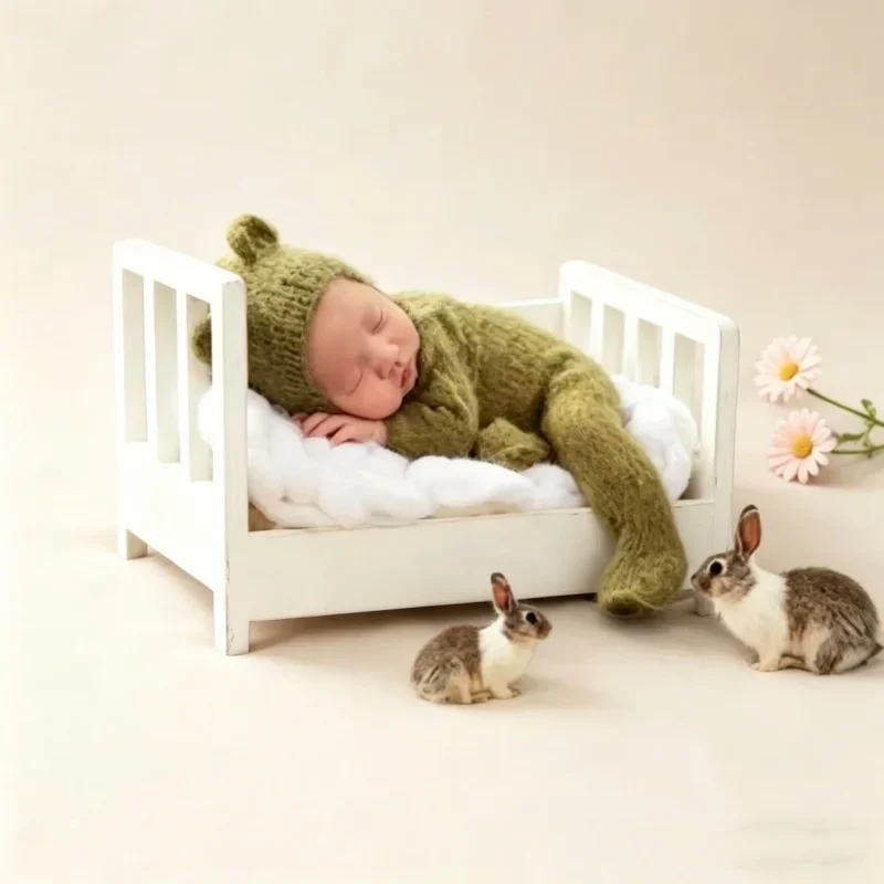 

1pc Vintage Wooden Mini Bed Newborn Infant Photo Props Baby Boy Girl Studio Portrait Shoot Children Photography Furniture Kit