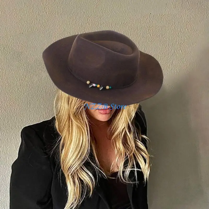 T21F الصوف هومبورغ قبعات رعاة البقر قبعة غريبة للنساء الرجال صور الدعائم الغربية للرجال النساء للجنسين ارتداء أغطية الرأس #3