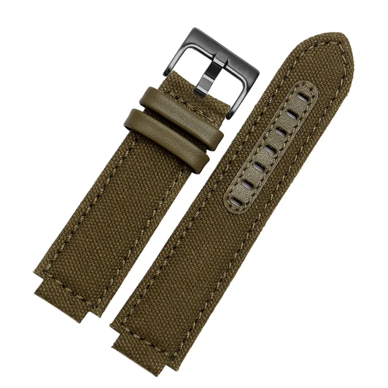 Sports canvas Watchband cowhide bottom For TIMEX T2N720 T2N721 TW2R55500 24*16mm Army green brown Men\'s Watch Strap Bracelet