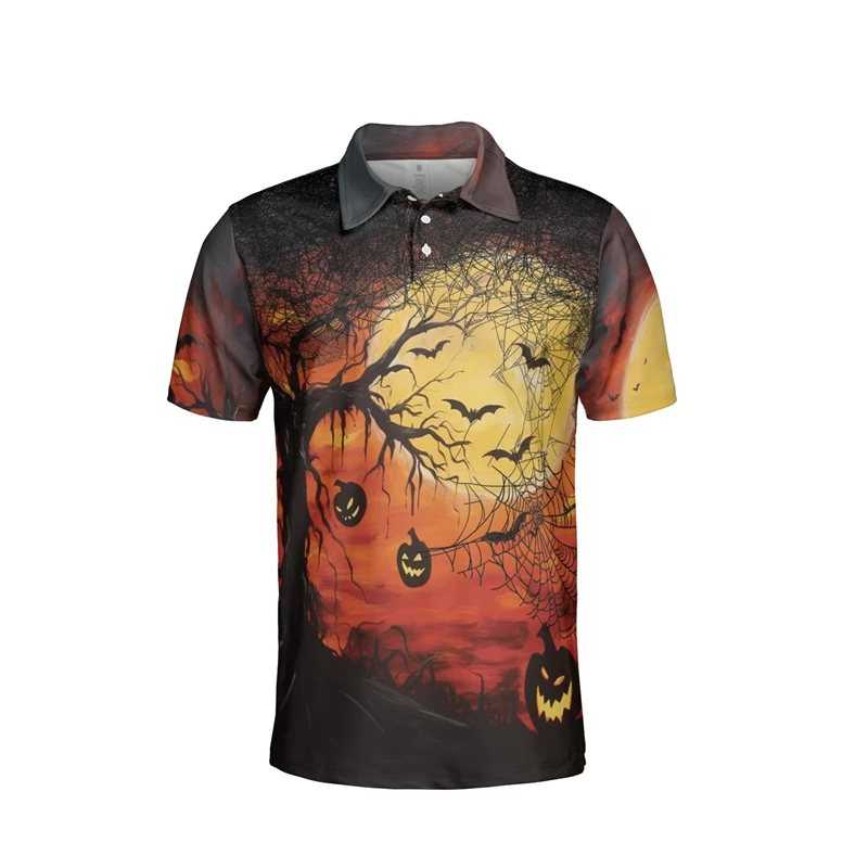 Halloween Pumpkin 3D Printed Polo Shirts For Men Clothes Casual Hawaiian Short Sleeve Funny Trick Or Treat POLO Shirt Eye Tops