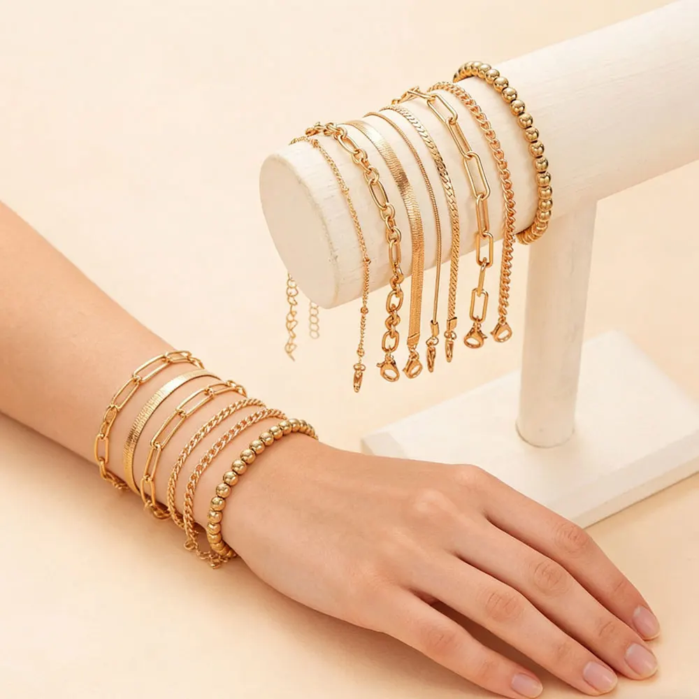 8-teiliges Set stapelbare Armbänder für Damen, Boho-Retro-Armband mit dicker Kette, Schmuck