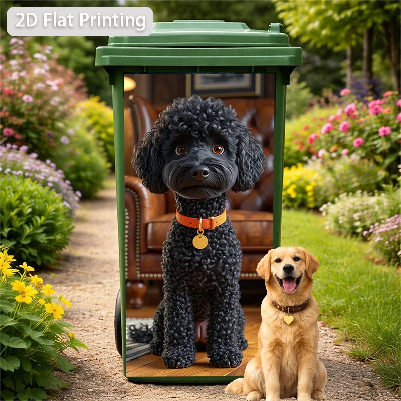 1pc Indoor Black Poodle Themed Trash Can Decal Wall Sticker, suitable for outdoor trash cans, walls and home decoration
