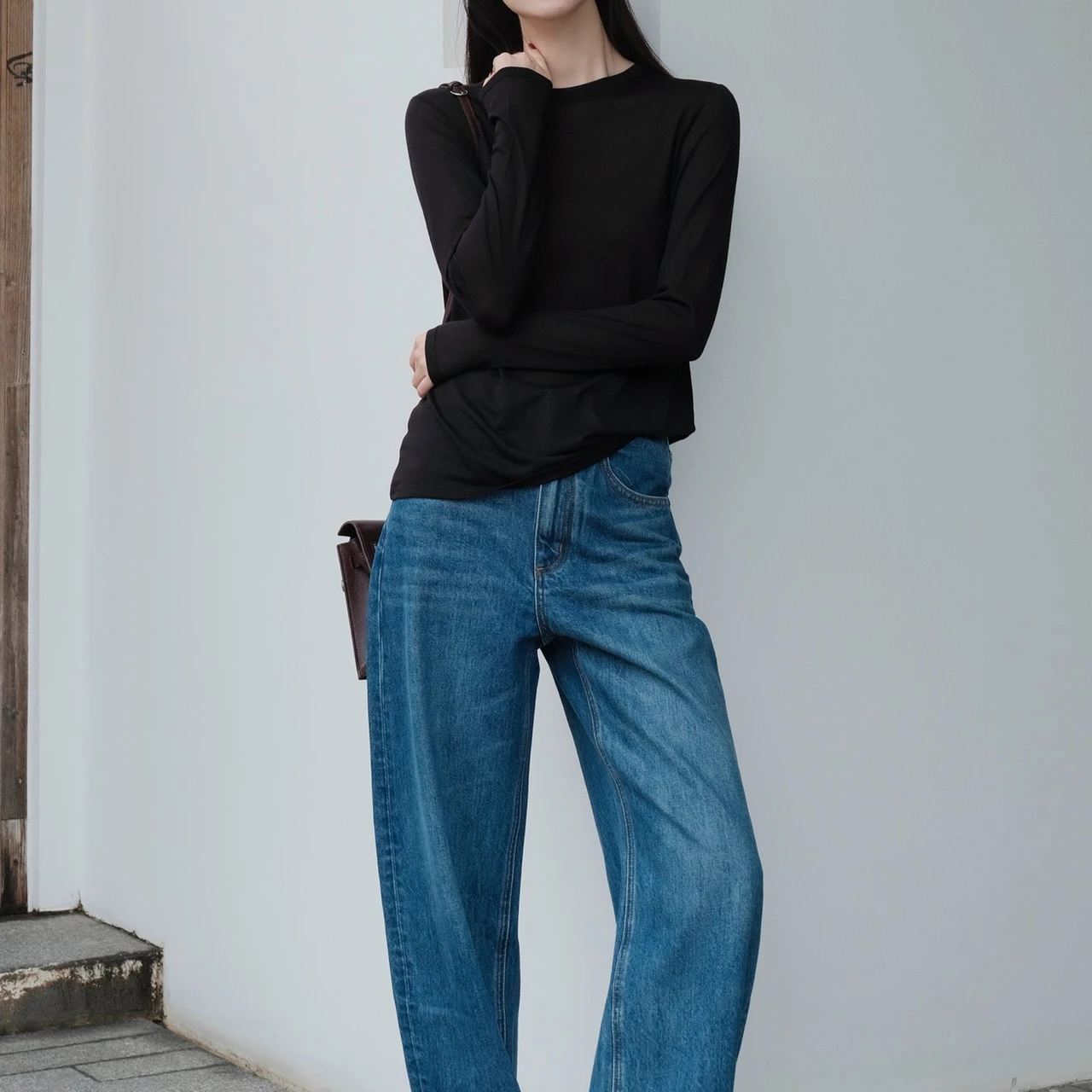 

Skin-friendly Modal Cashmere Round Neck Long-sleeved Bottoming T-Shirt for Women