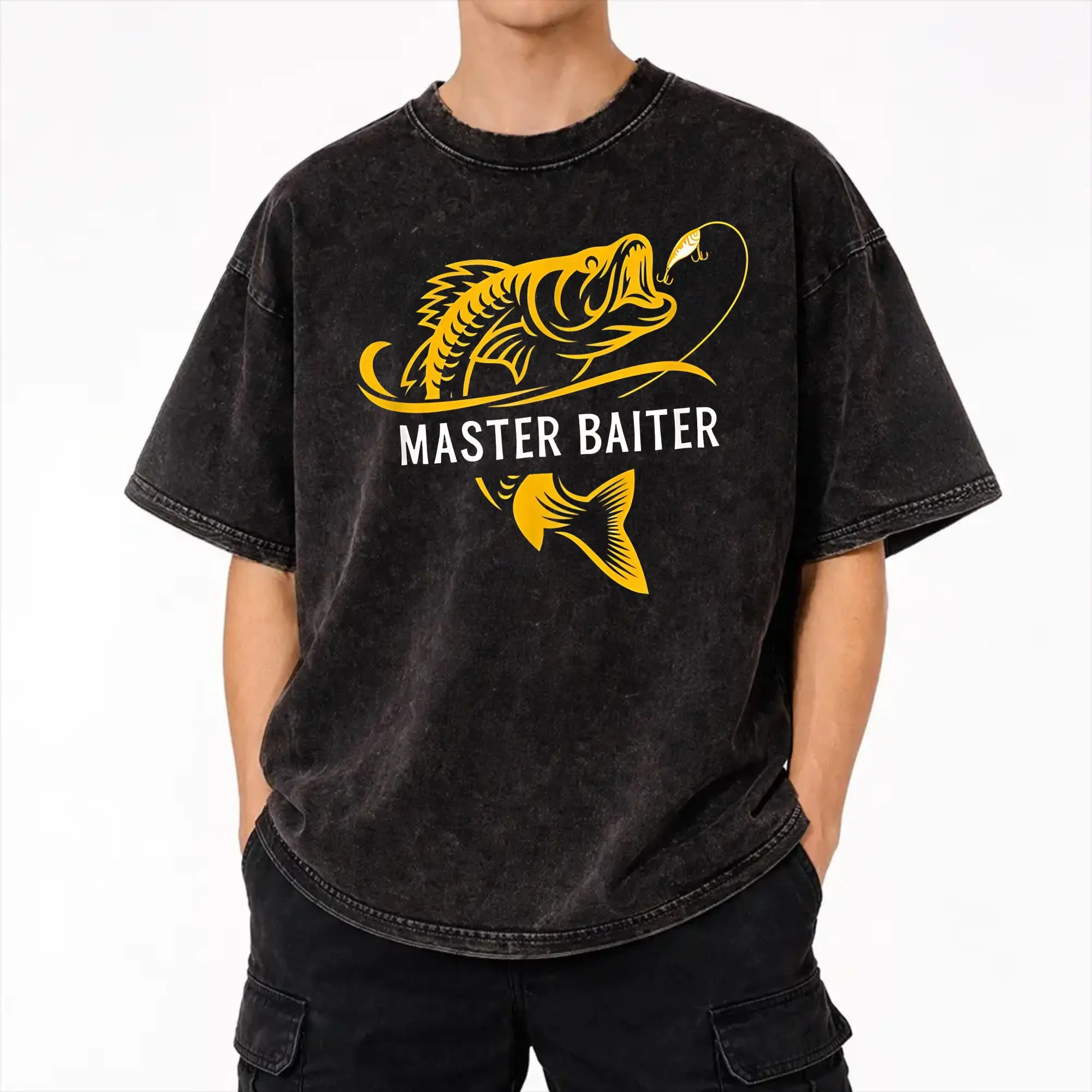 Master Baiter Funny Fishing  Apparel Washed T Shirts Men Women Streetwear Hip Hop T-Shirt Summer  Tee Shirt Short Sleeve