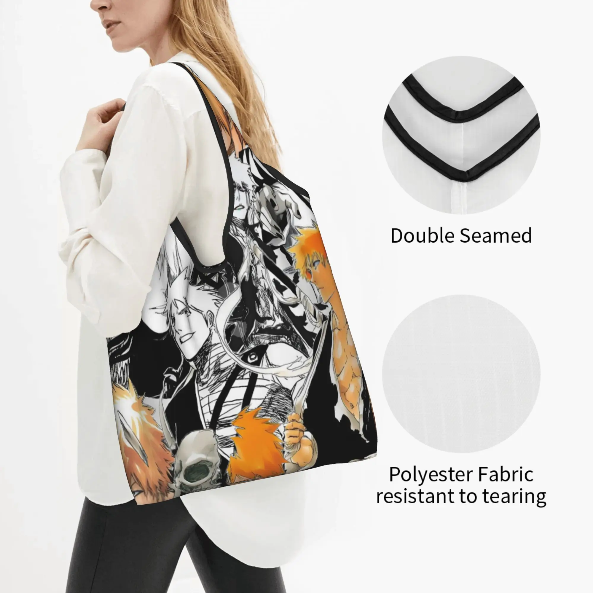Custom B-Bleaches Anime Epic  Shopping Bag Women Portable Big Capacity Groceries Diverse Shopper Tote Bags