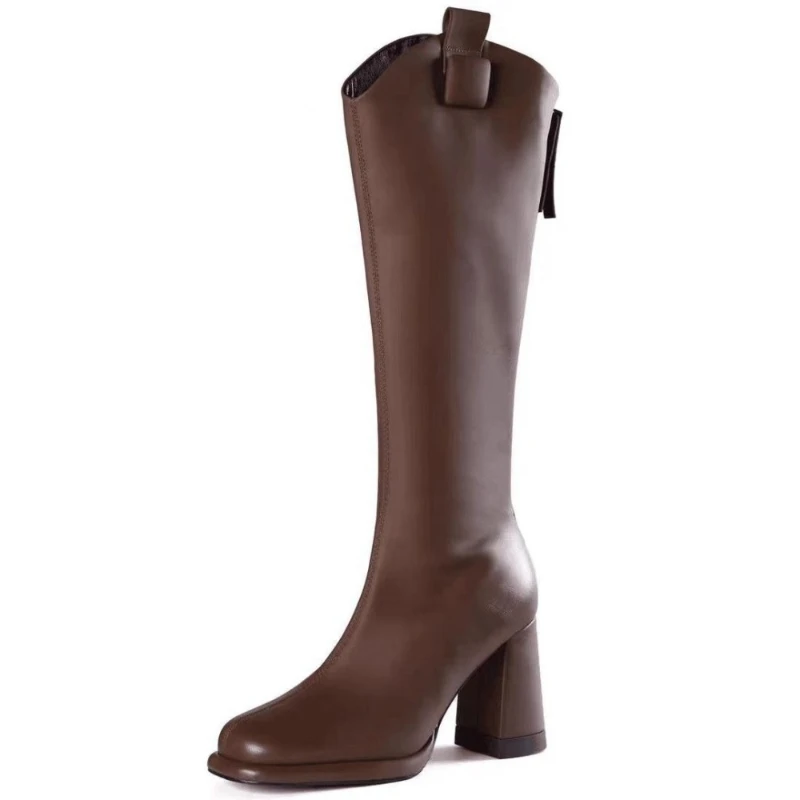 

Осенне-зимние длинные сапоги с квадратным носком для женщин, распродажа ботинок Rock 2025 года, удобные и элегантные роскошные женские туфли до колена с высоким голенищем