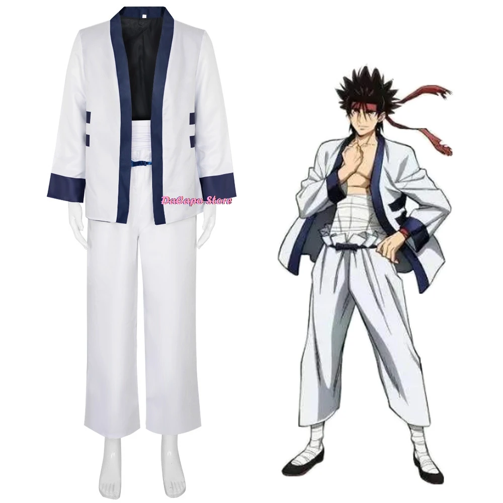 

Anime Sagara Sanosuke Cosplay Rurouni Kenshin Costume Sagara White Coat Pant Girdle Hearwear Uniform Halloween Fancy Cloth