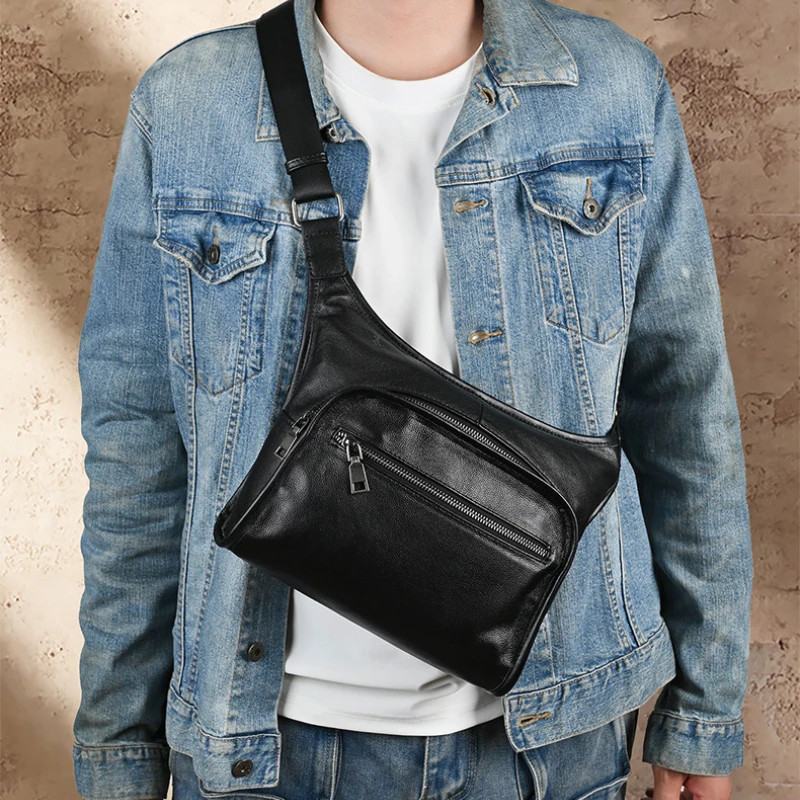 Classic & Trendy Men's Genuine Top-Layer Cowhide Messenger Bag - Soft, Stylish, Minimalist Commuting Shoulder Backpack