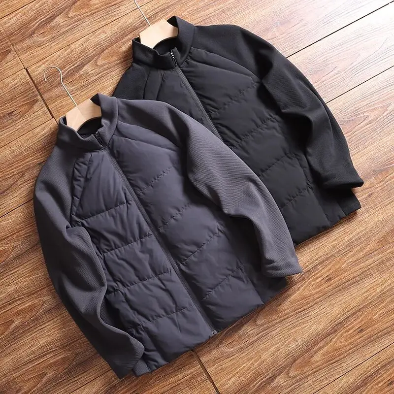 Jaket Pria Busin Sle Lightweight Down, Model Patchwork, Hangat, Modis, Kasual Outdoor, Anti Angin, Regular Fit