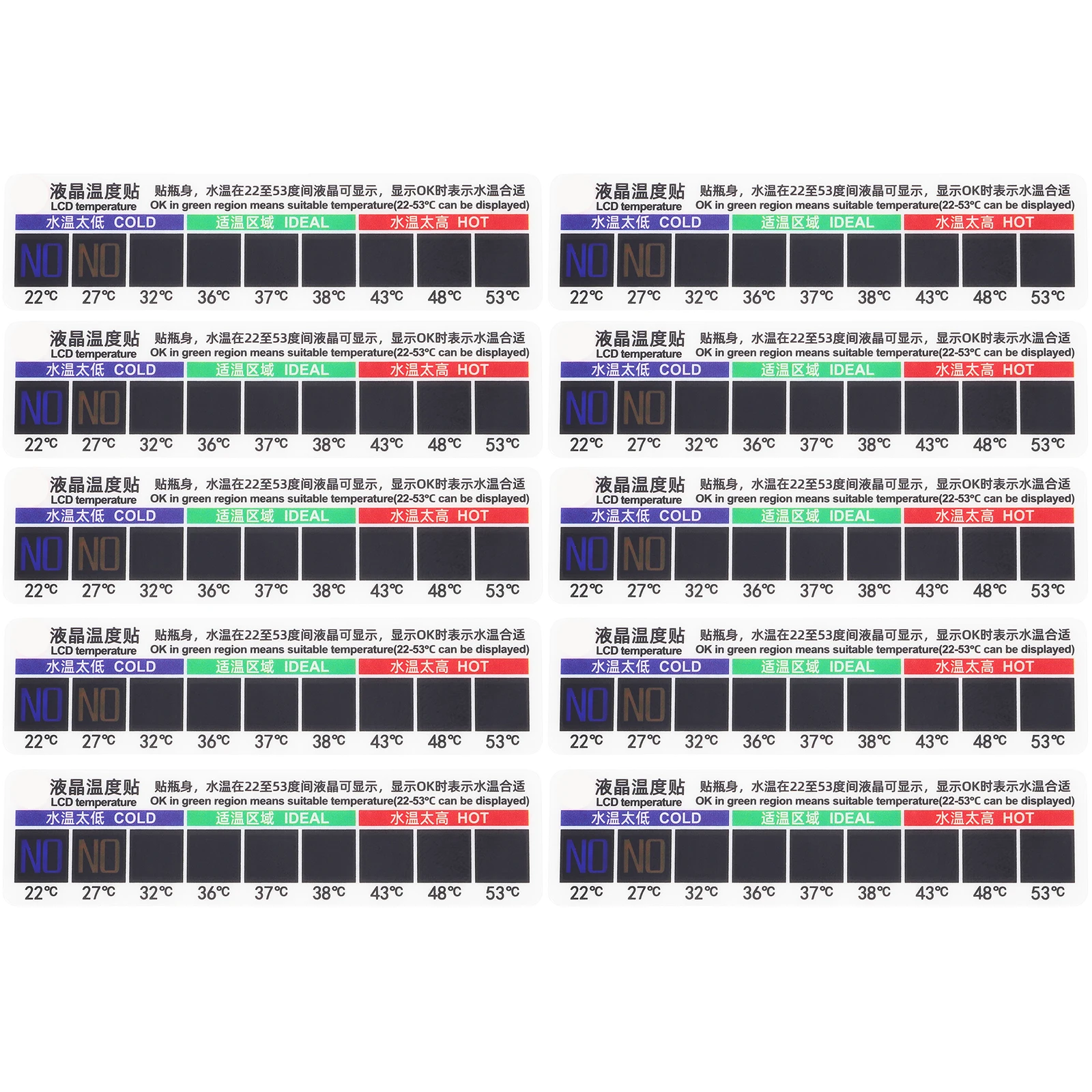 10 قطعة ملصق درجة حرارة الماء المالحة شريط ميزان الحرارة اللاصق لزجاجة الأنف غسل مقياس درجة حرارة الجسم LCD التصحيح