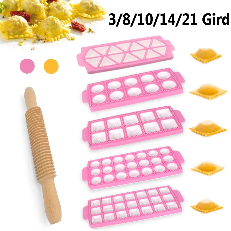 3/8/10/14/21 Gird Ravioli Maker Dumplings Making Mold Handmade Pastry Tool Multifunction Plastic Ravioli Mould DIY Baking Tools