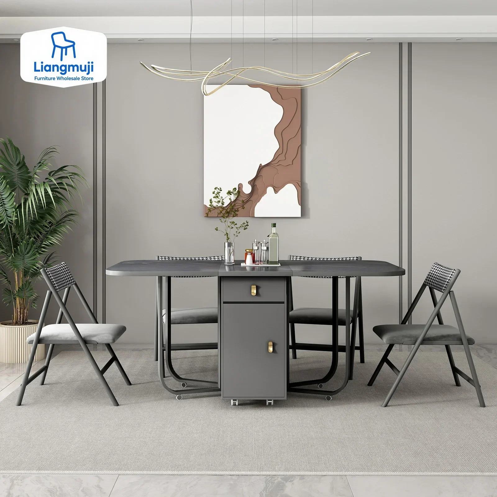 Movable Fashion  Folding Dining Table Furniture Multifunctional Rectangle Dining Table and Folding Chairs modern dining table