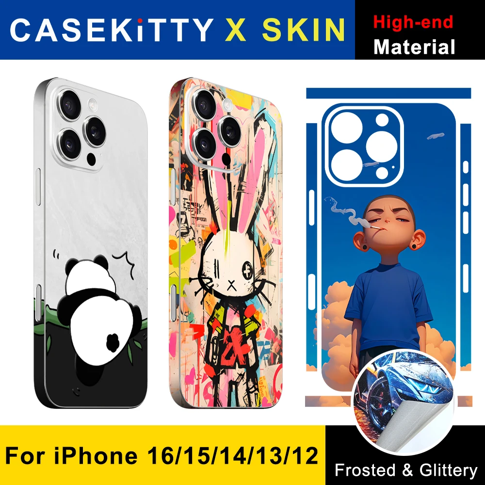 CASEKiTTY الجلد آيفون 16 برو ماكس ملصق 13 12 فيلم خلفي صغير 15 14 زائد واقية ملصق مائي التفاف الإطار الجانبي واقي للشاشة