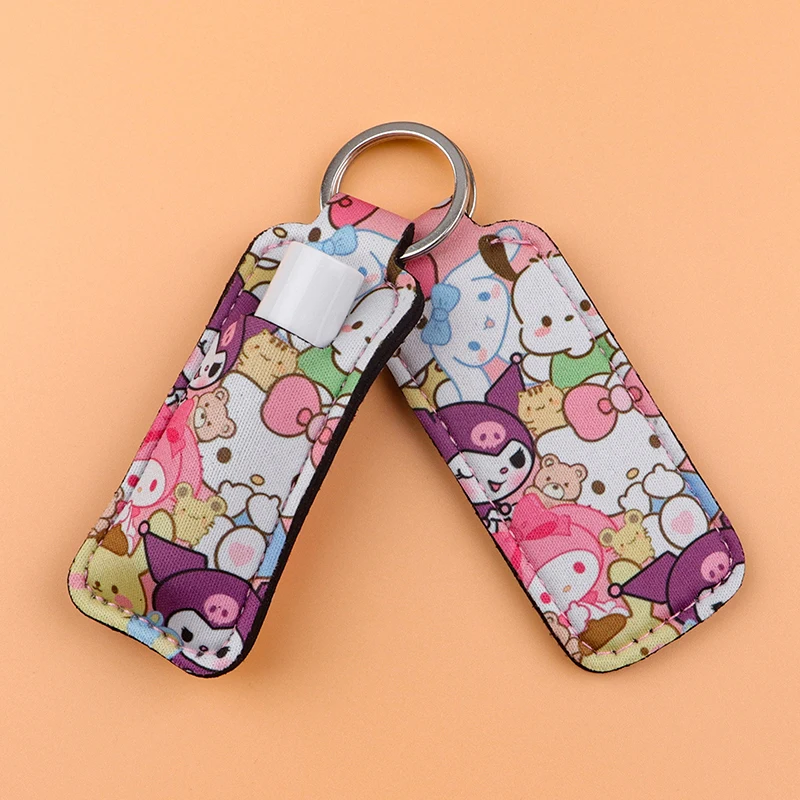 Anime sanrio batom titular chaveiro portátil casos capa bálsamo titular chaveiro presentes para meninas