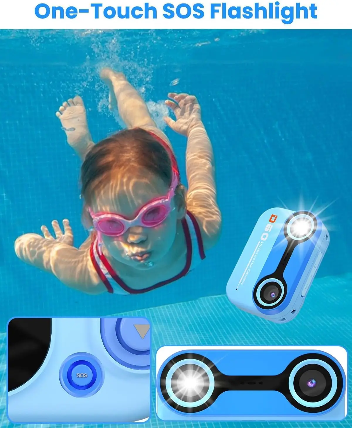 Cámara impermeable para niños de 10 pies, cámara de vídeo 1080P para snorkel, regalos de cumpleaños de Navidad, cámara de acción Digital para piscina con 32G