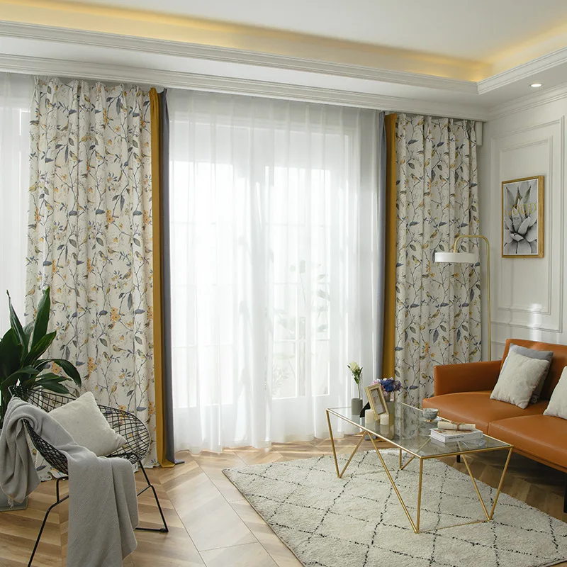 American pastoral country floral chiffon mosaic blackout bedroom living room curtains Curtains for Living dining room bedroom