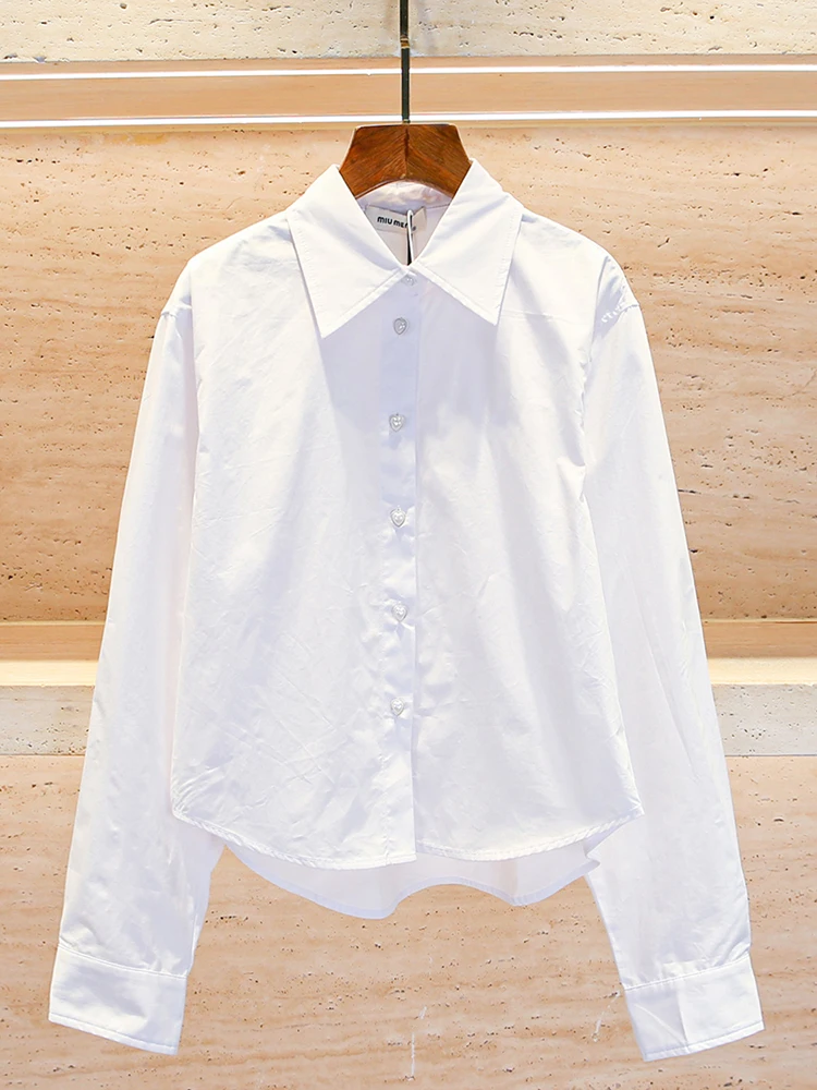 

High-End European Sle Women's irt Spring Summer Embroidered White Blouse Loose Fit Commute Sle Long Sve Button up
