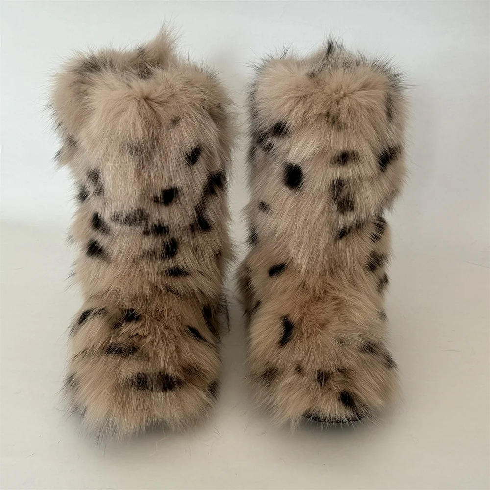 

Warmth Mid-length Fox Fur Boots Real Fur Snow Boots for Women