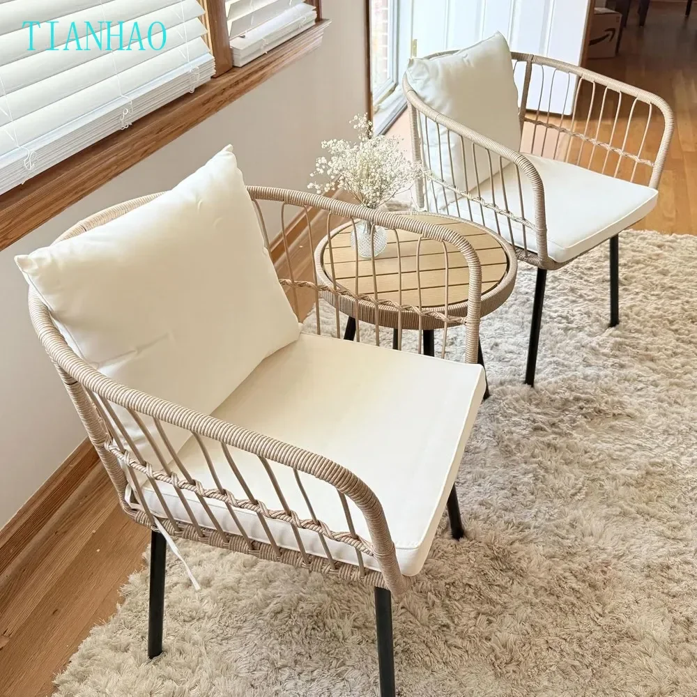 Conjunto de cadeiras decorativas com 2 cadeiras modernas de meados do século com travesseiro, poltrona estofada com mesa lateral e almofada macia