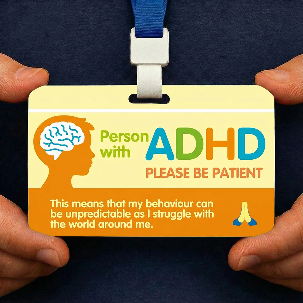 1PCS, ADHD Friendly Message Card with Lanyard | Multi-Language Card (English, German, French), “Please Be Patient” Reminder, Per