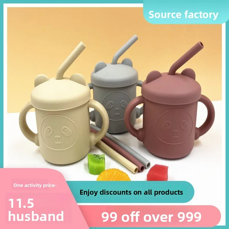 1 conjunto de canecas de palha de silicone para bebês, sem bpa, portátil, armazenamento, lanche, canecas de alimentação, à prova de vazamento, aprendizagem, beber