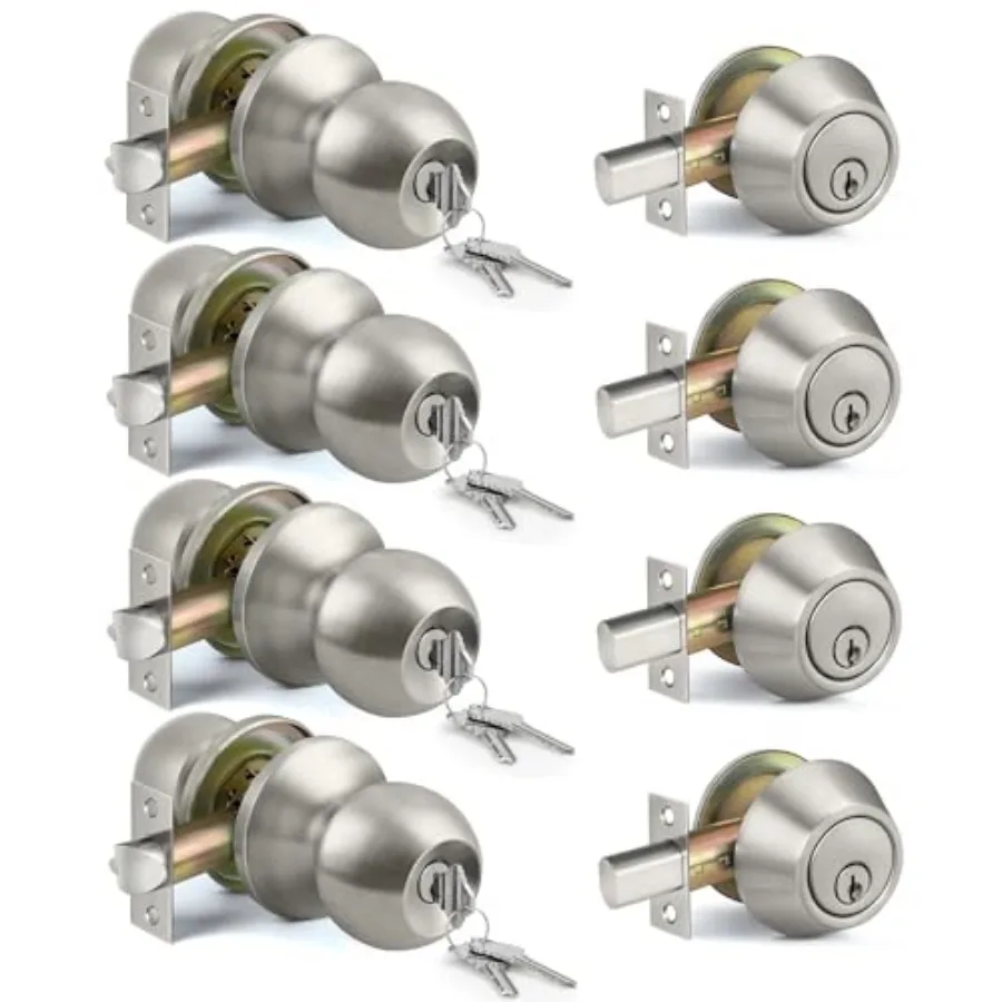 

4 Pack All Keyed Same Exterior Door Knob with Key Lock and Deadbolt, for Entrance and Front Door