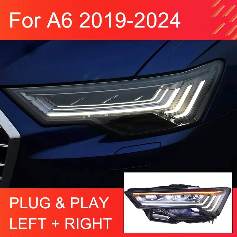 

1 пара светодиодных фар для Audi A6 2019-2024, обновленные фары Plug and Play со светодиодными DRL, динамические поворотные полностью светодиодные фары
