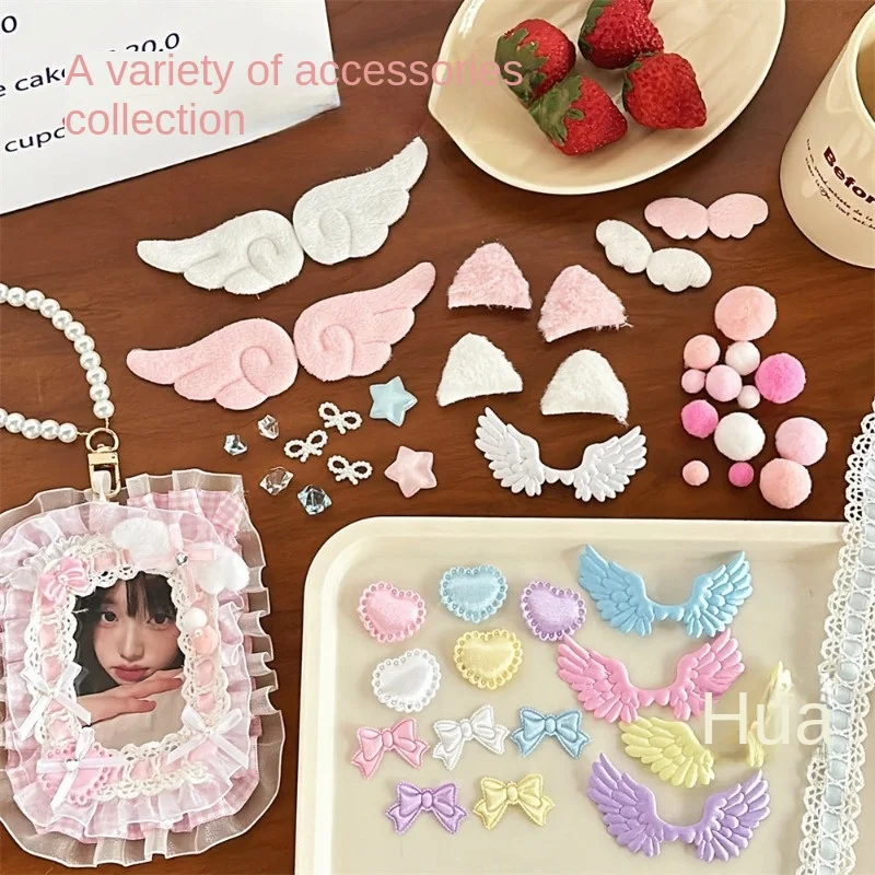 DIY Handmade Card Holders for Students Handicrafts Pearls Rope Lace Bowknots Plush Ears Homemade Kawaii Photo Card Badge Holder