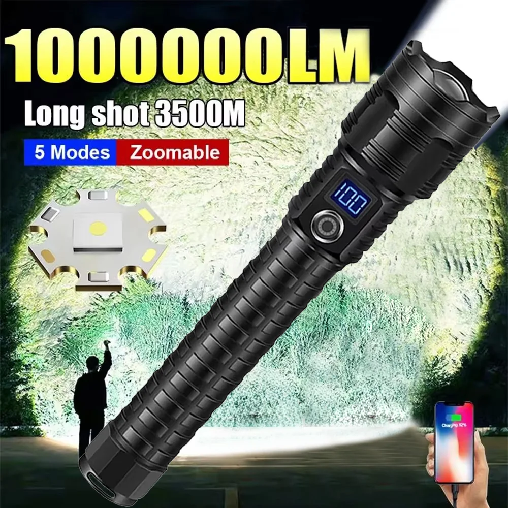 

Ultra Powerful Flashlight Zoom 3500M Long Range Torch 1000000LM High Power Led Flashlights Rechargeable Strong Outdoor Lantern